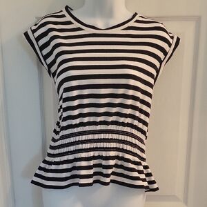 White House Black Market Black and White Striped Peplum Top
